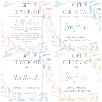Gift certificate personalized - Bridal shower gift idea - COLORS AVAILABLE - Choose your amount starting FROM: