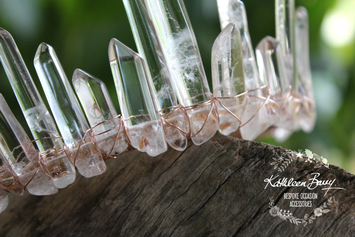 Crystal quartz bridal crown with rose gold, gold or silver wirework (more even grading)
