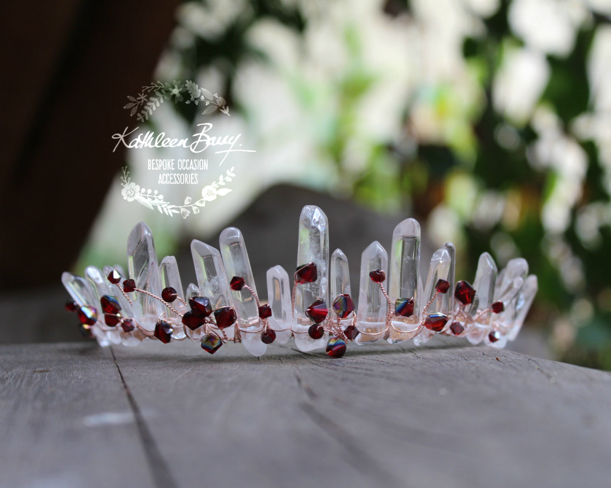 Crystal quartz bridal crown with rose gold, gold or silver wirework - Added crystal detailing