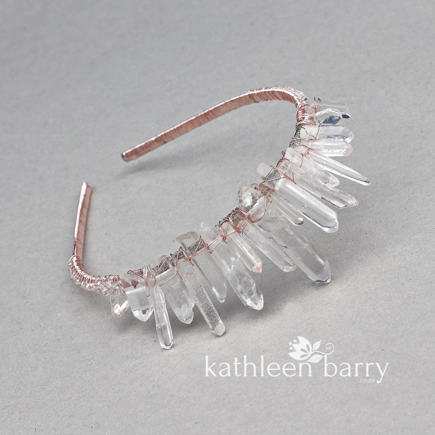 Half size Crystal quartz bridal crown with rose gold, gold or silver wirework (uneven points)