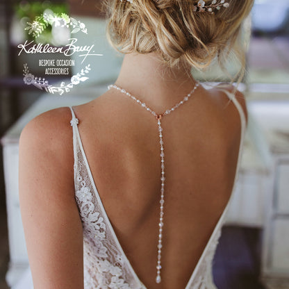 Rachel open back drop necklace, crystal and pearls - SILVER, ROSE GOLD OR GOLD (7 PEARL COLORS AVAILABLE)