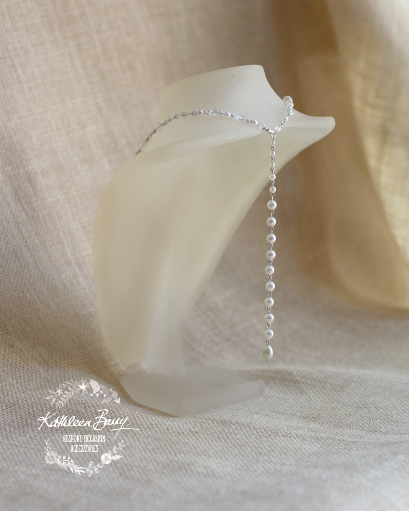 Frances crystal pearl back drop necklace - Available in Silver, gold or rose gold plated finish - 3 PEARL COLORS AVAILABLE