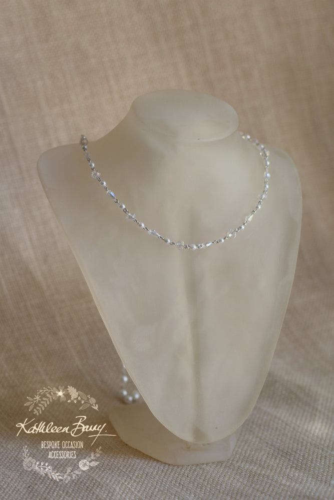 Frances crystal pearl back drop necklace - Available in Silver, gold or rose gold plated finish - 3 PEARL COLORS AVAILABLE