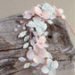 Rachel floral and pearl hairband taiara style - opalescent blue & pink - custom colors to order
