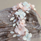 Rachel floral and pearl hairband taiara style - opalescent blue & pink - custom colors to order