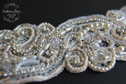 Lace cuff bracelet, crystal pearl with rhinestone detail, hand embellished - ivory & cream
