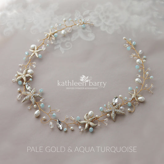 Rhoda Bridal wreath Beach wedding Pale gold, silver or rose gold : Starfish detailing - assorted color options