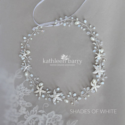 Rhoda Bridal wreath Beach wedding silver turquoise starfish detailing - assorted color options