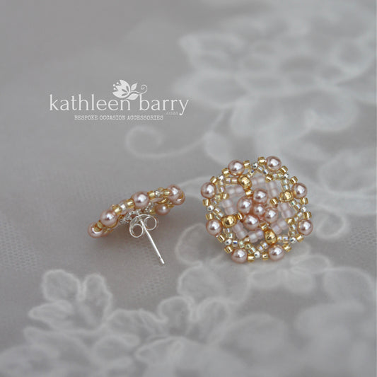 Rolien stud earrings pearls and Japanese seed beads - Custom color options available