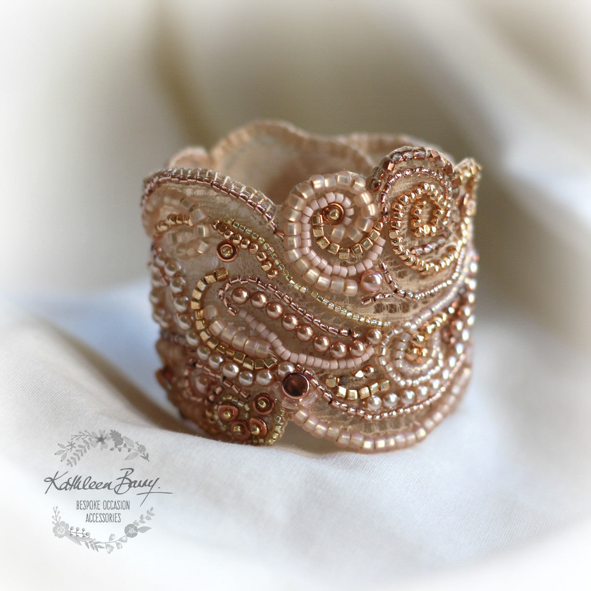 Rose gold lace cuff bracelet - pearl crystal embellished rose gold & blush pink tones - custom colors available