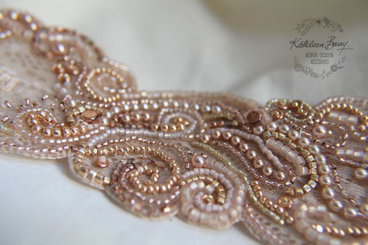 Rose gold lace cuff bracelet - pearl crystal embellished rose gold & blush pink tones - custom colors available