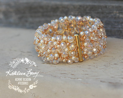 Mandy crystal pearl cuff bracelet - Available in Gold, Silver or Rose Gold