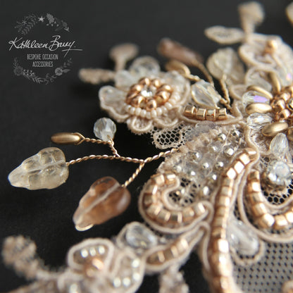 Lace rosegold hairpiece blush - wedding bridal accessories - veil comb - gold - copper - rose gold