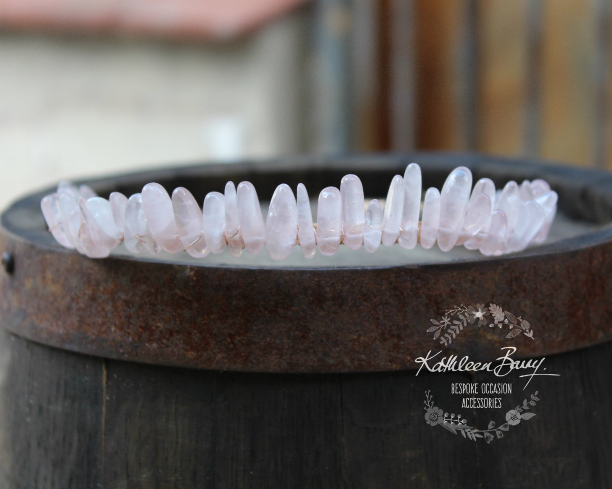 Rose quartz gemstone crown - rose gold