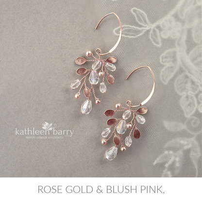 Sarah-Faye Earrings - Gold, silver or rose gold - Leaf enamel inlay & pearl color options