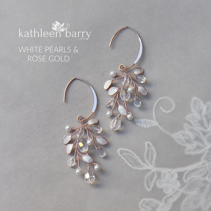 Sarah-Faye Earrings - Gold, silver or rose gold - Leaf enamel inlay & pearl color options