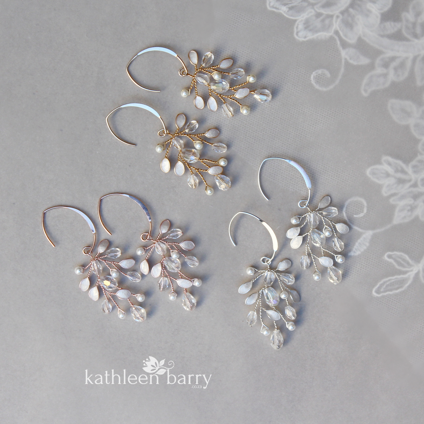 Sarah-Faye Earrings - Gold, silver or rose gold - Leaf enamel inlay & pearl color options