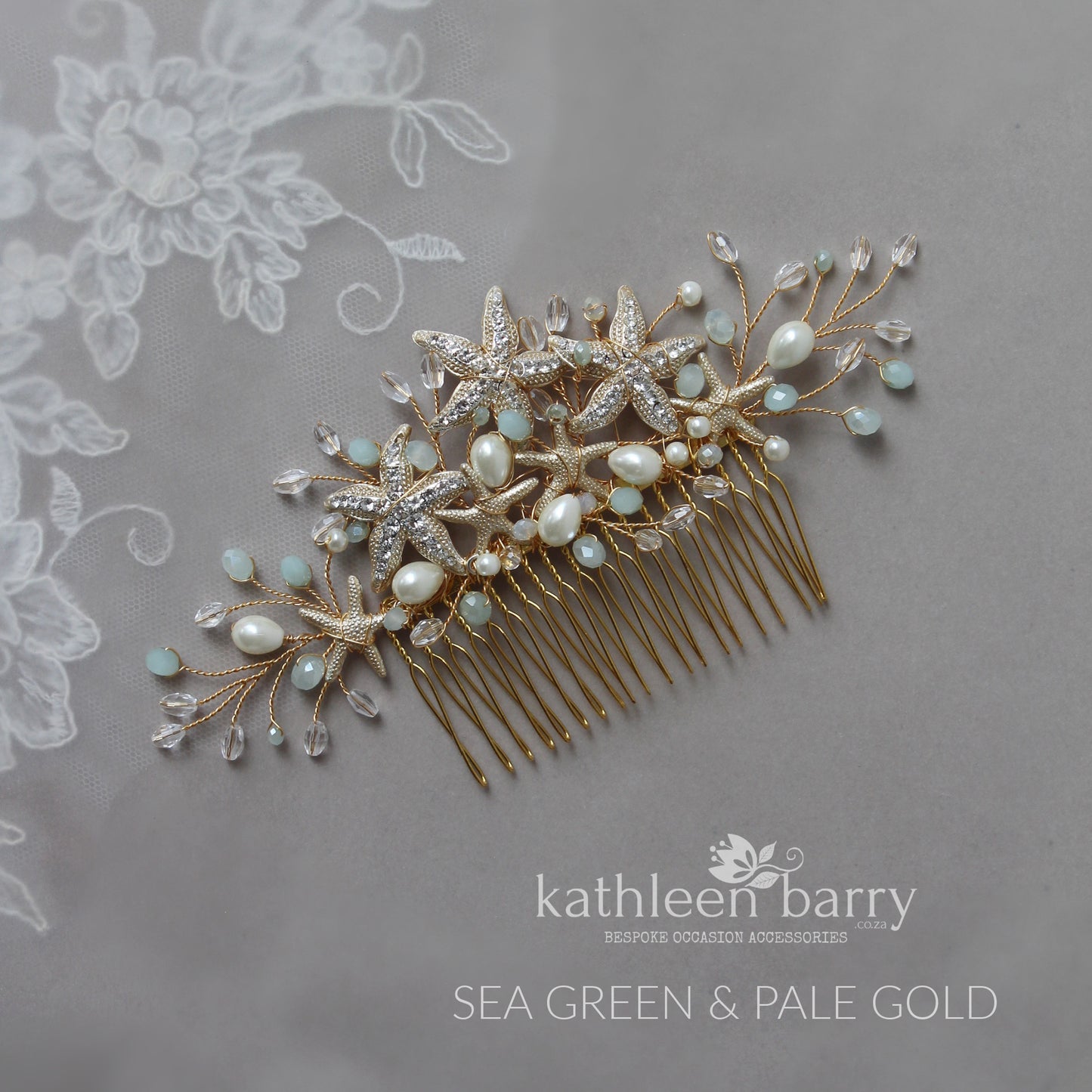 Starfish Crystal, Pearl & Rhinestone Comb - Color and finish options available