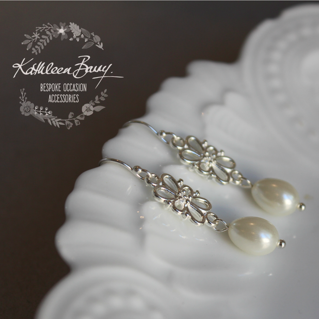Lulu dainty silver plated pearl drop bridal earrings - Bridesmaid gift - option silver only