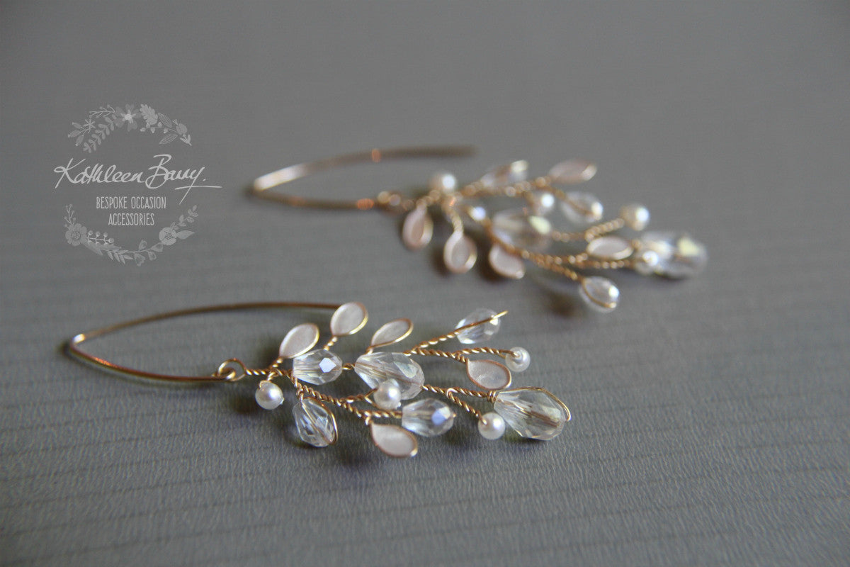 Sarah-Faye Earrings - Silver option - Leaf enamel inlay, pearl & crystal