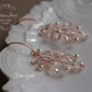 Sarah-Faye Earrings - Rose Gold option - Leaf enamel inlay, pearl & crystal