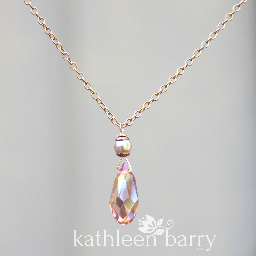 Kate chain necklace with crystal drop pendent - 14K gold, Rose gold filled or sterling silver