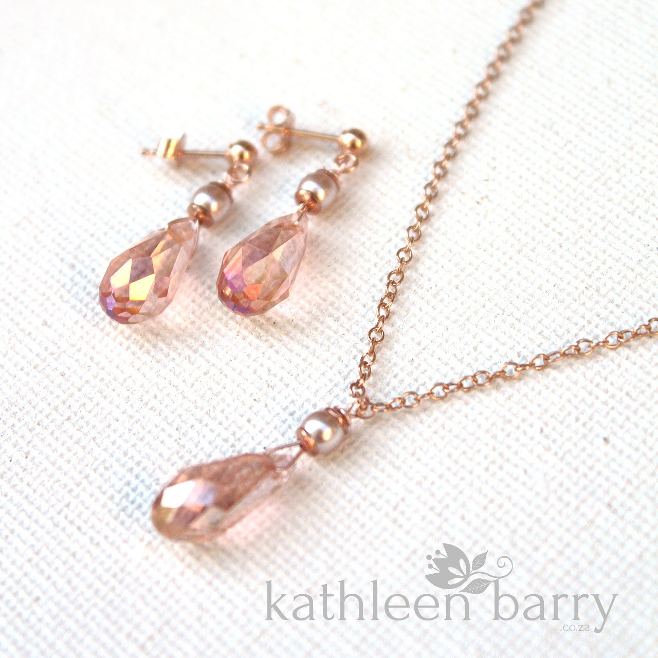 Sarah Rose gold blush pink dainty crystal drop earrings