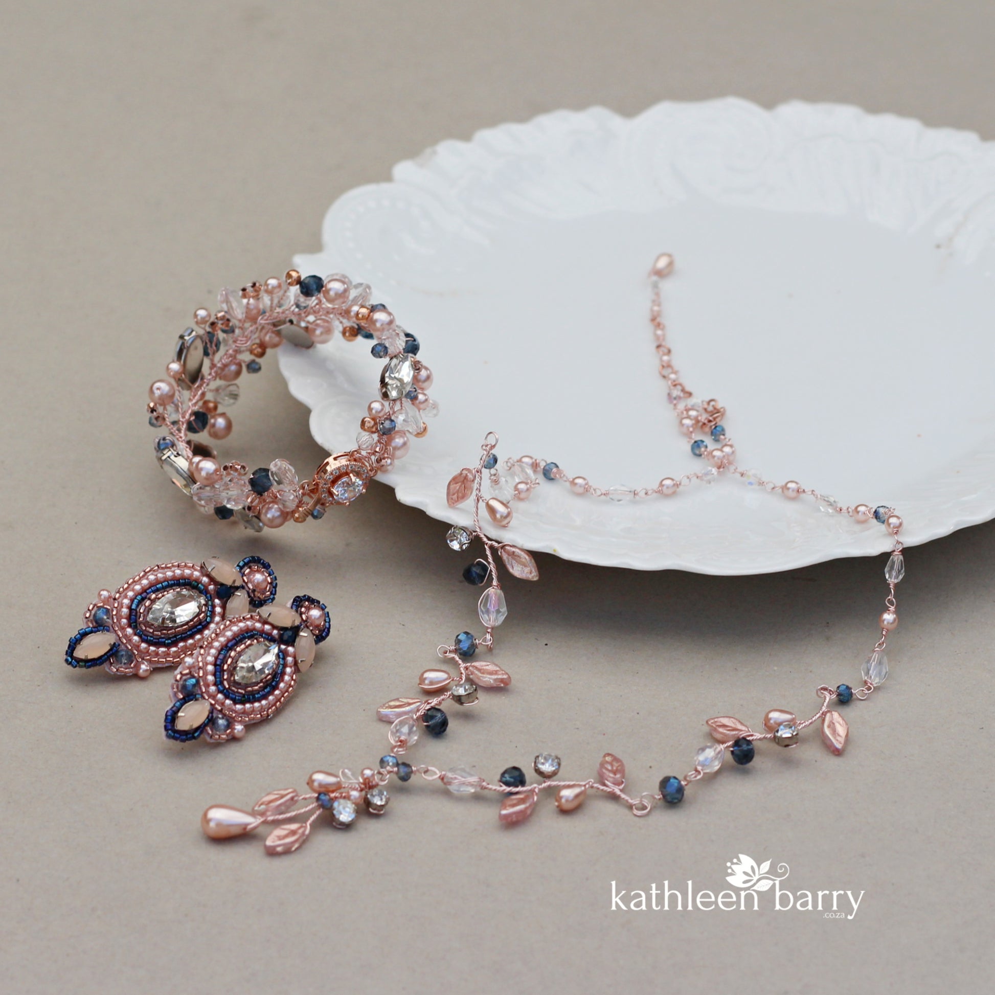 blush pink navy blue jewellery set bridal mother of the bride