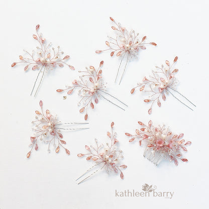 Anli Bridal hair pin rose gold - frosted flowers and pearls - finish options available