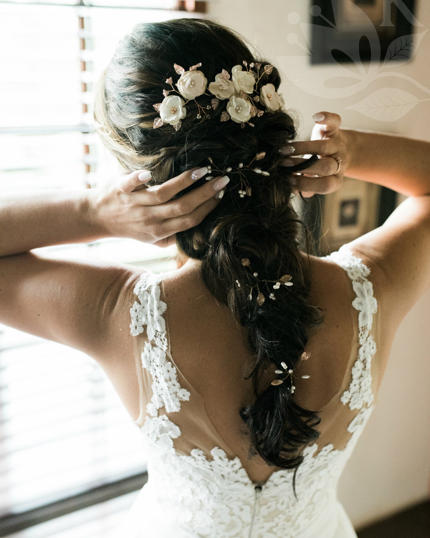 Stacey floral hairpiece - Bridal wedding flower hair accessory - champagne, ivory rose gold