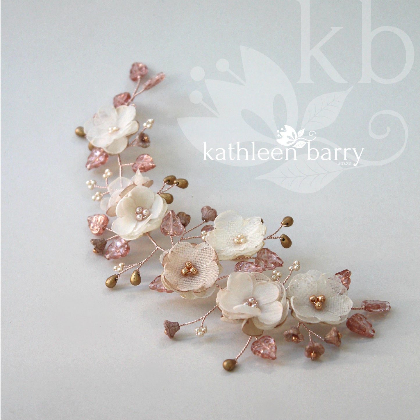 Stacey floral hairpiece - Bridal wedding flower hair accessory - champagne, ivory rose gold