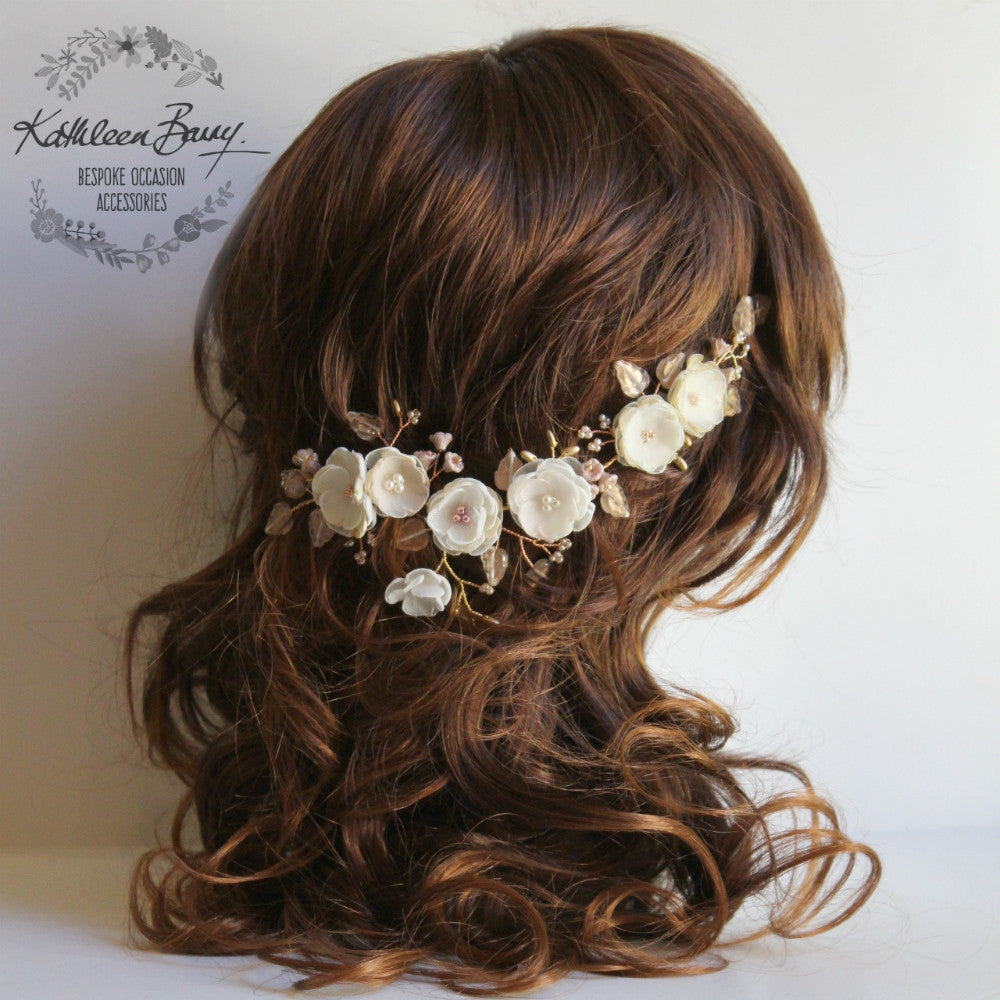 Stacey floral hairpiece - Bridal wedding flower hair accessory - champagne, ivory rose gold