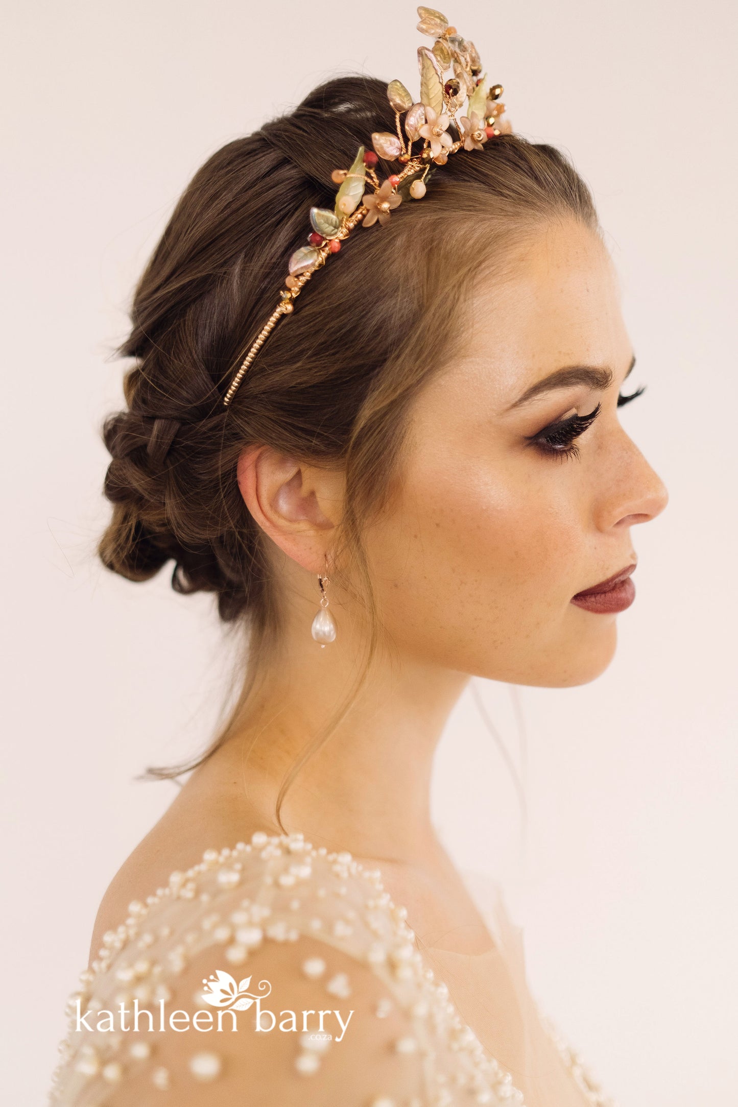 Sanzi floral leaf crown tones of warm rose gold - Autumn shades or navy bronze - custom color options available