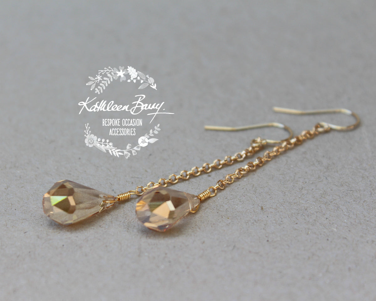 Talia champagne and gold crystal drop earrings also available in silver finish