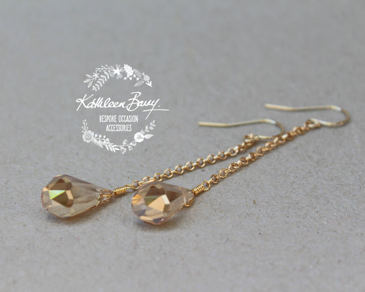 Talia champagne and gold crystal drop earrings also available in silver finish