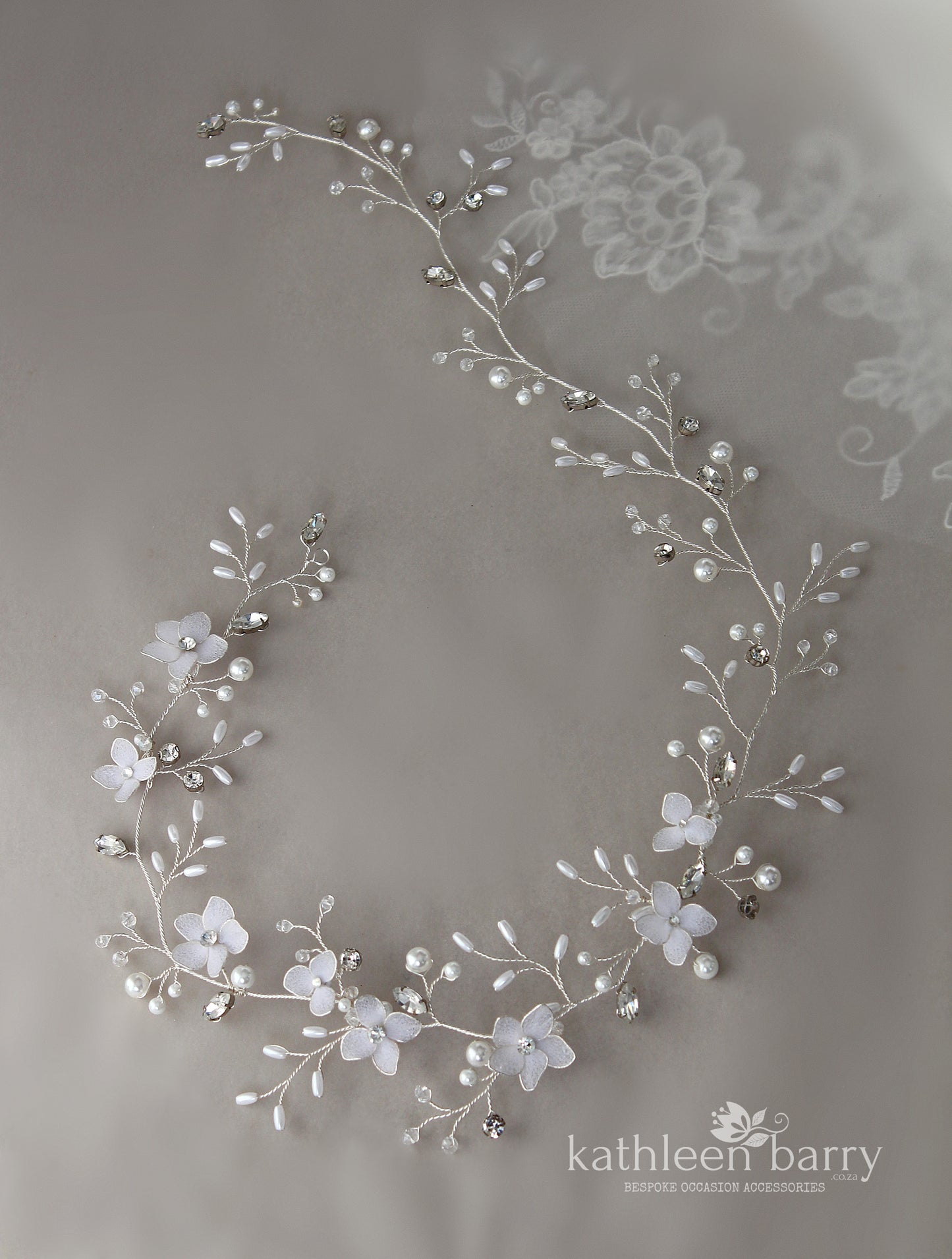 Debbie floral hair vine - White & silver - Available in Gold, Silver and Rose gold