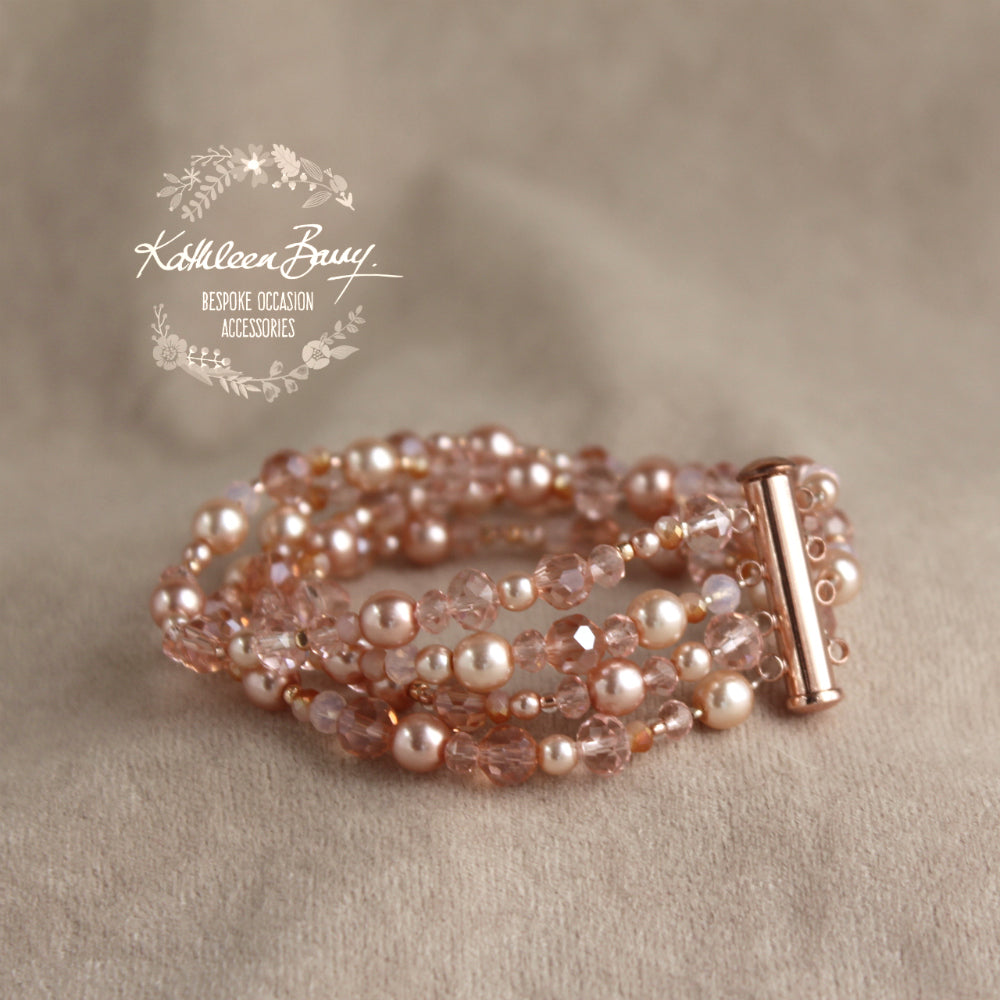 Suzan blush pink and rose gold multi strand cuff bracelet