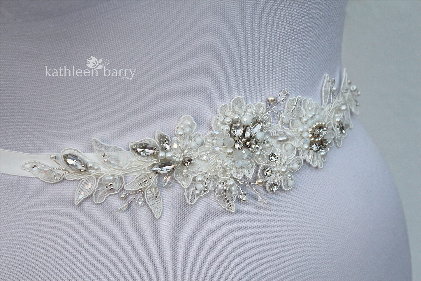 Sylvia lace beaded wedding dress belt - custom colors to order