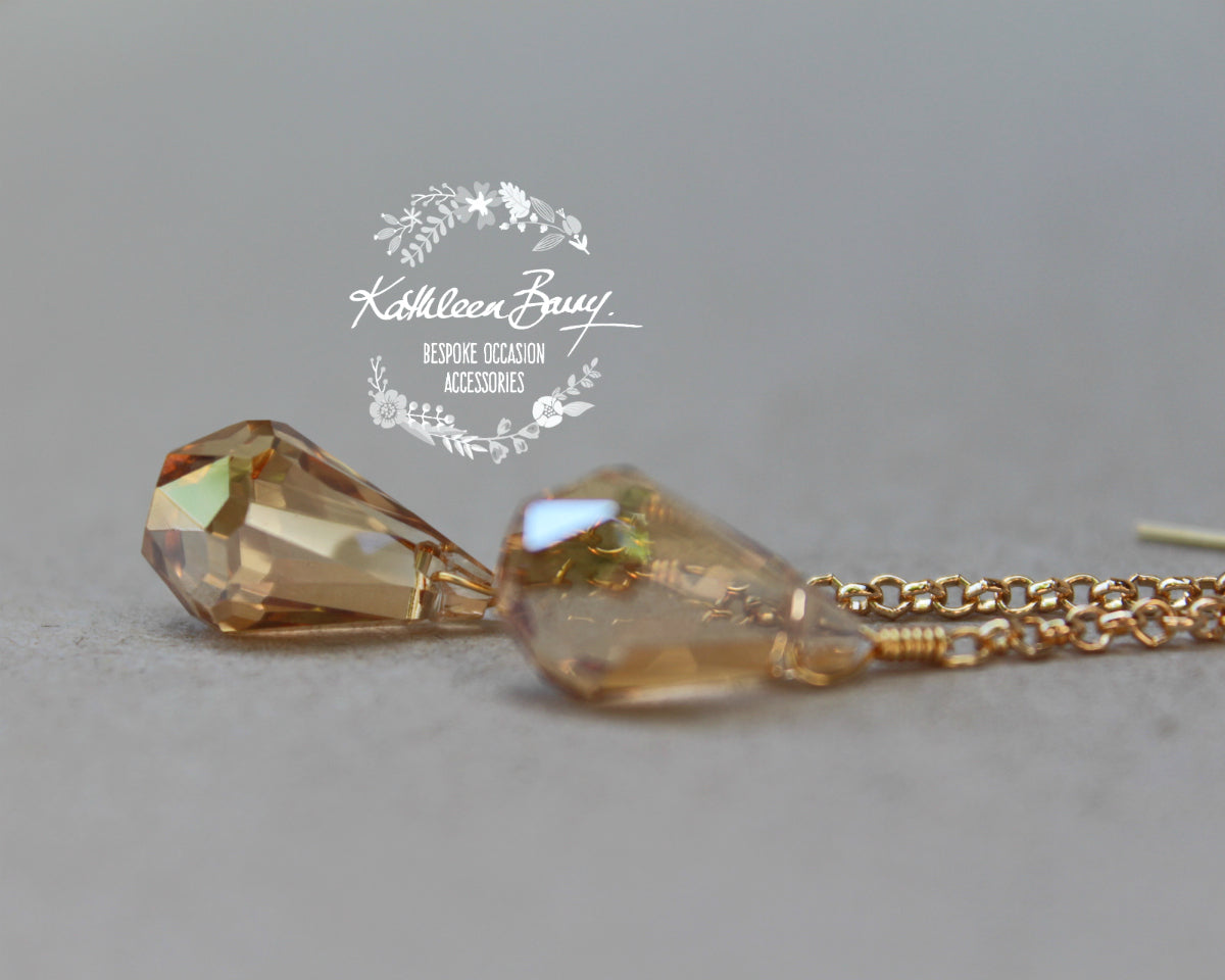 Talia champagne and gold crystal drop earrings also available in silver finish