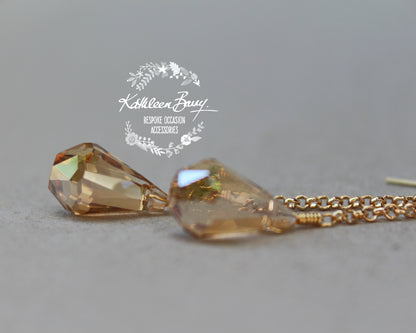 Talia champagne and gold crystal drop earrings also available in silver finish
