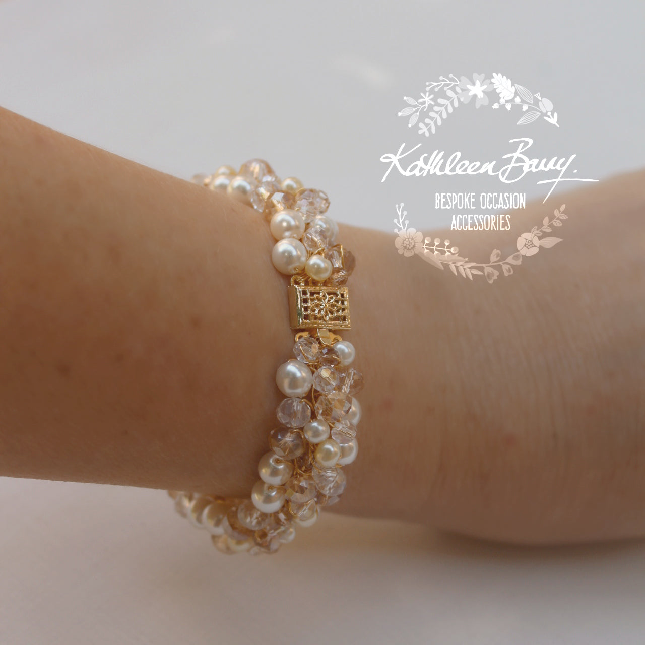 Alison champagne gold crystal pearl bracelet