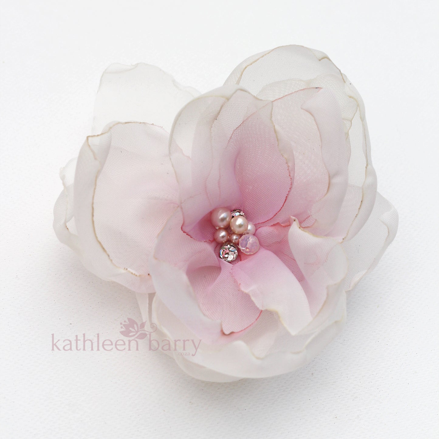 Flower clip - Hand painted Ombré fabric flower with pearl & rhinestone detail - colors to order