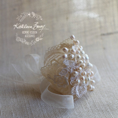 Tanya Lace & Pearl Cuff Bracelet Pearls Wedding accessories, bracelet pearl lace