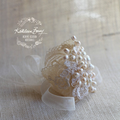 Tanya Lace & Pearl Cuff Bracelet Pearls Wedding accessories, bracelet pearl lace