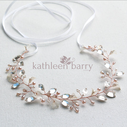 Tarryn Rhinestone Pearl Headband - Silver, Gold or Rose Gold Options