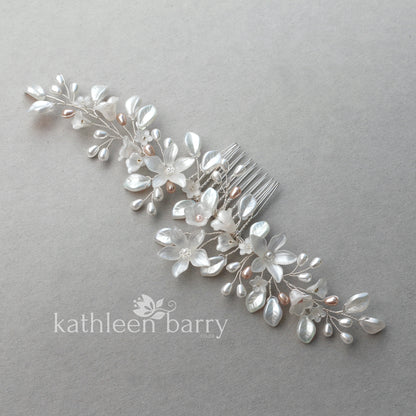 Taryn Statement floral and pearl hairpiece - Silver, gold or rose gold