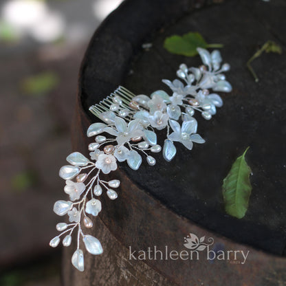 Taryn Statement floral and pearl hairpiece - Silver, gold or rose gold