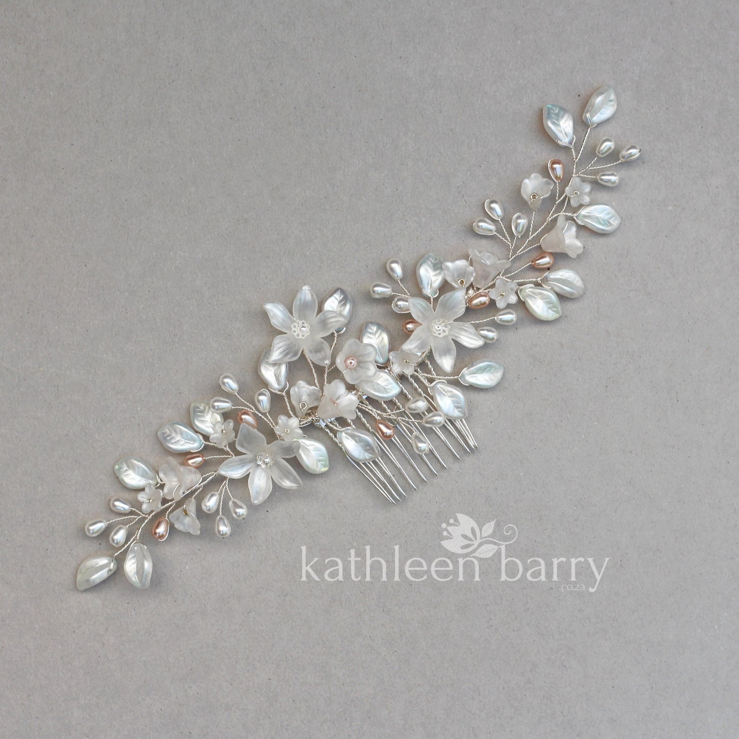 Taryn Statement floral and pearl hairpiece - Silver, gold or rose gold