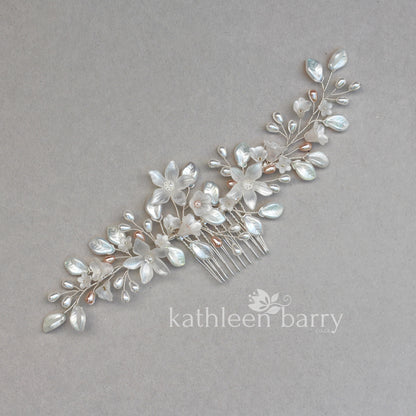 Taryn Statement floral and pearl hairpiece - Silver, gold or rose gold
