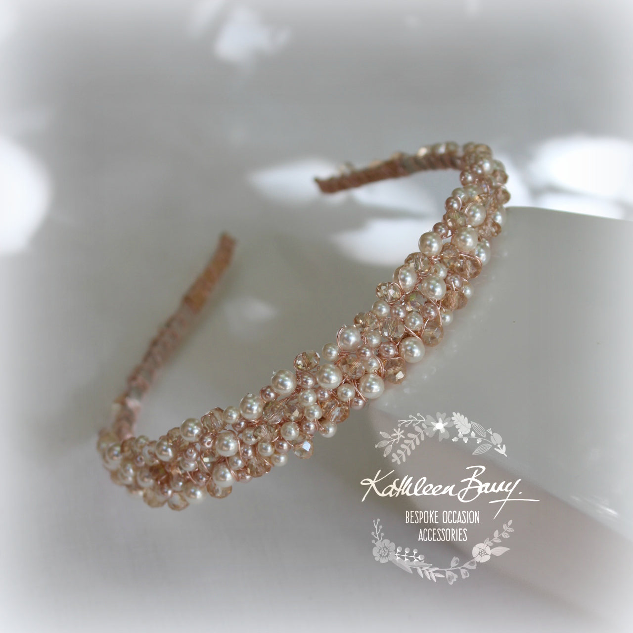 Tasneen headband Tiara - Rose gold, mixed pearls and champagne crystals - Custom options available
